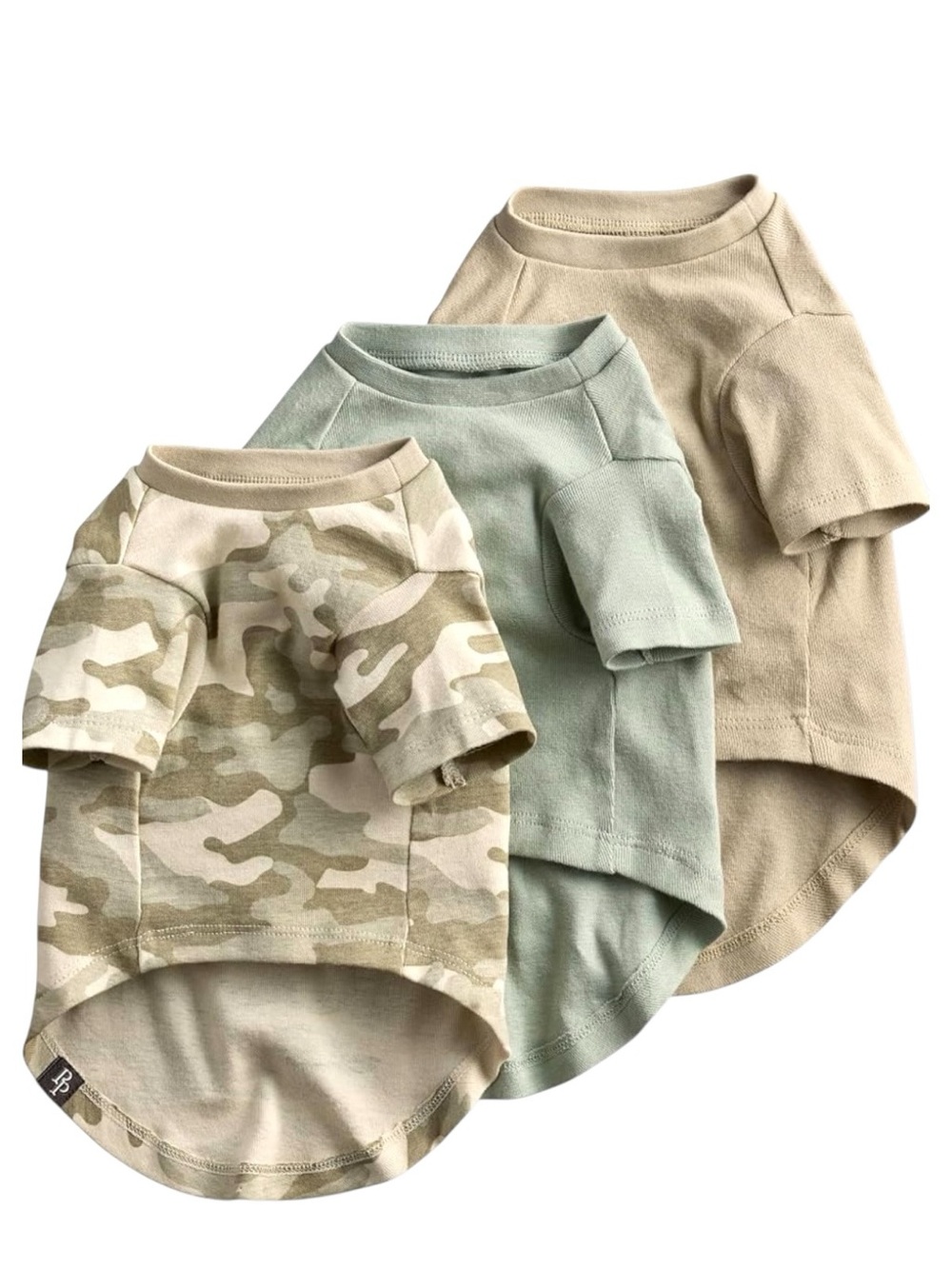 3-Pack Dog Tee Set - Sage, Tan & Camo Size Small Dogs to 30 pounds